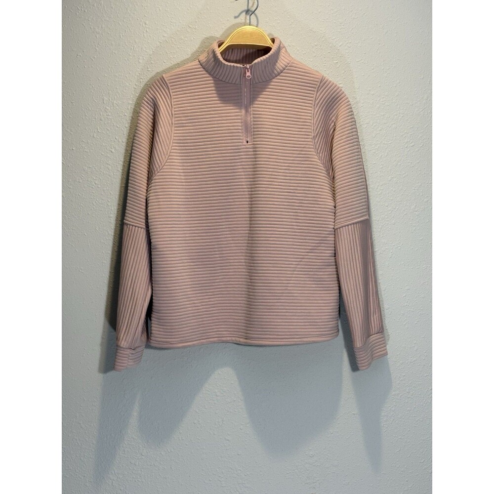 Dusty Pink Textured Horizontal Ribbed Quarter Zip Pullover - Size Medium